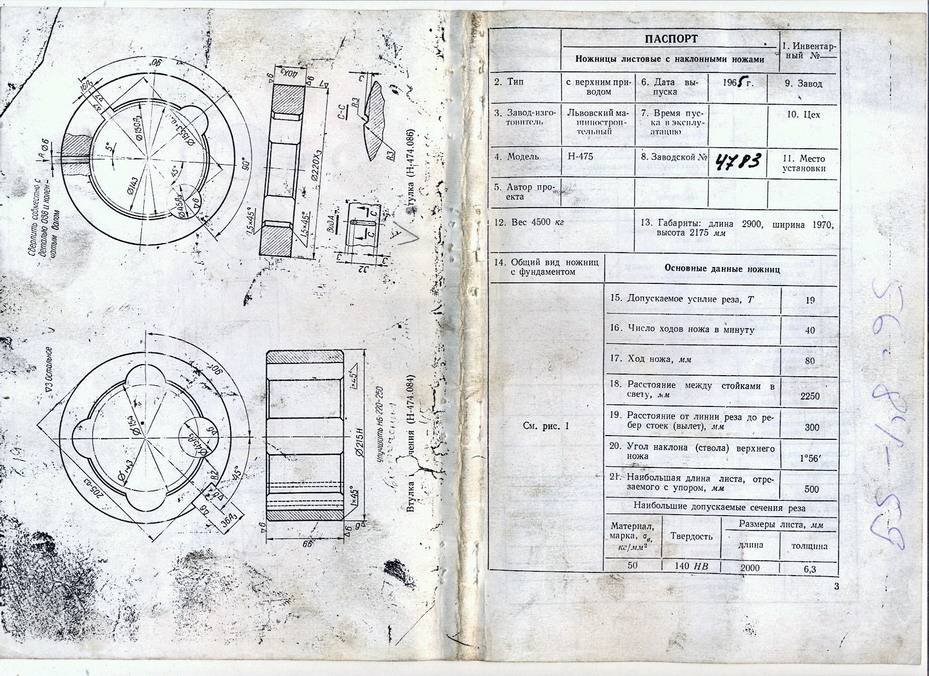Н3118 ножницы гильотинные кривошипные: паспорт, характеристики