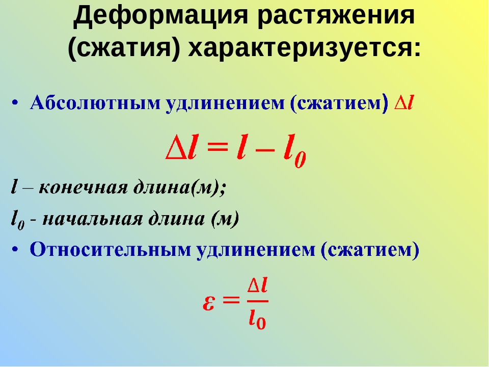 Деформация растяжения-сжатия: характеристики, расчеты, параметры