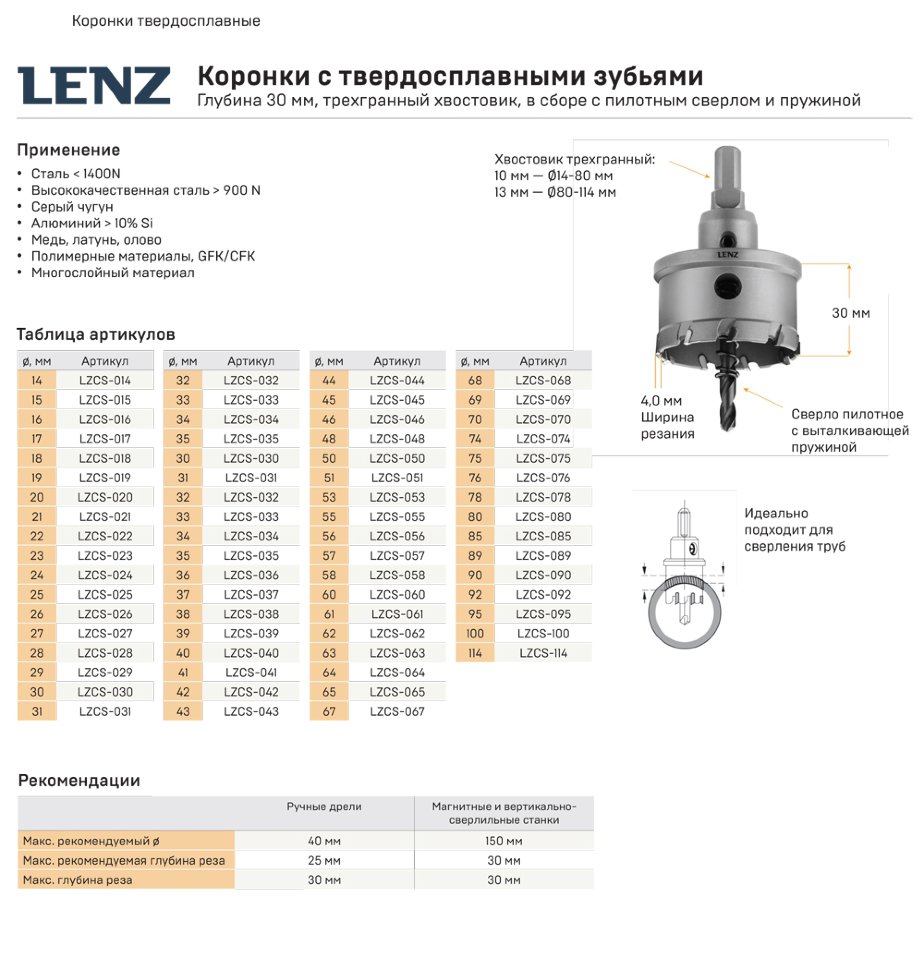 количество сегментов на алмазных коронках таблица