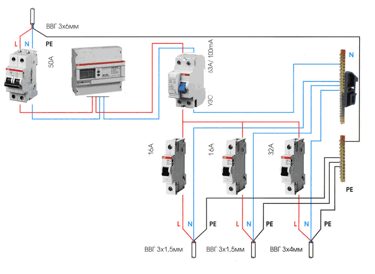 Схема подключения автоматического выключателя